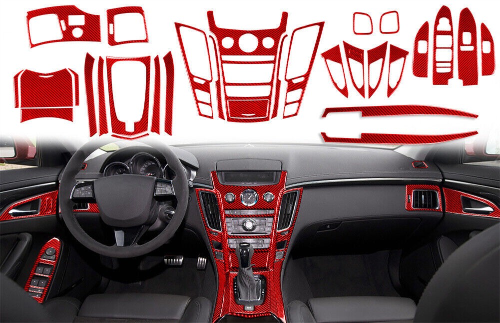 31PCS NEW Real Red Carbon Fiber Whole Interior Trim Set For Cadillac CTS 2008-13