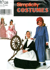 Simplicity 9708 Girl Costume Sewing Pattern Puritan Centennial 18th -19th Dress