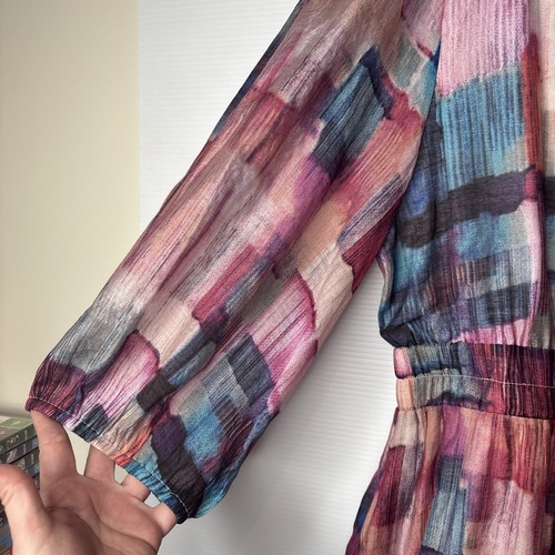 St Frock Maxi Dress Women’s Size 16 V Neck Purple With Blue Abstract Print - Picture 5 of 15