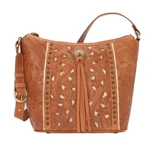 American West Womens Hill Country Natural Tan Leather Handbag Bag OS
