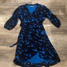 Halston Heritage Blue and Black High Low Wrap Dress