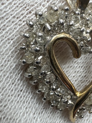 10k Solid Yellow Gold Genuine Real Diamond Cluster Open Heart Pendant Stamped - Picture 4 of 12
