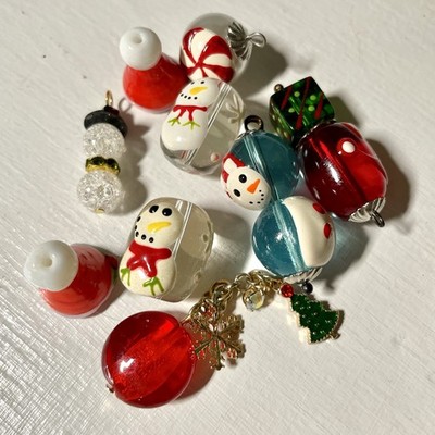 Christmas Winter holiday Snowman Snowflake glass beads charms jewelry making Lot