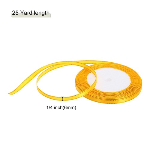 1/4" 25 Yard Wide Satin Ribbon with Gold Edges Grosgrain Ribbon Gold - Afbeelding 2 van 7