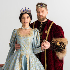 2 Pcs King and Queen Crowns Set King Crowns for Men Royal Crown with Blue Rhi...