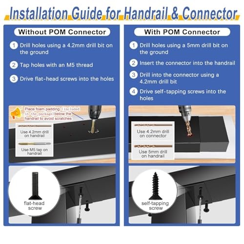 5Pack 6'6" Stainless Steel T304 Black Handrail with Extension Connectors End - Picture 6 of 7
