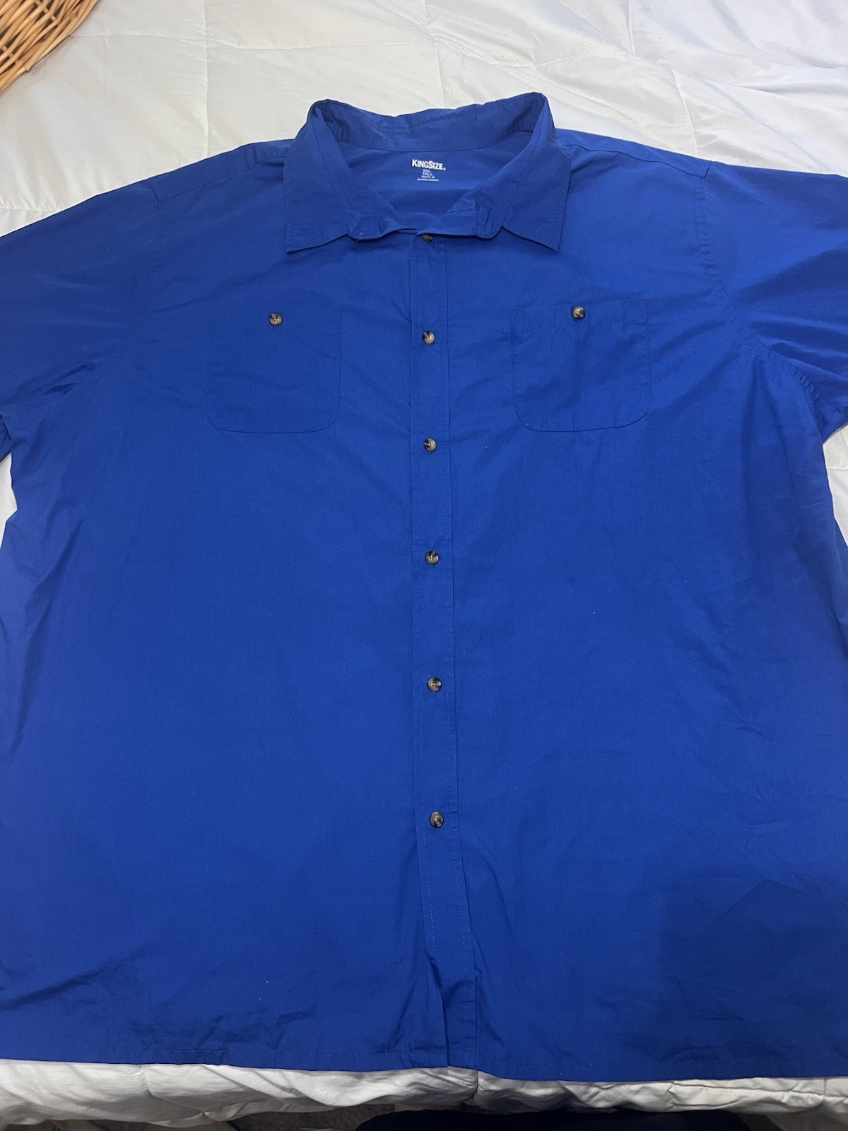 King Size Men's Short Sleeve Shirt Blue 5XL