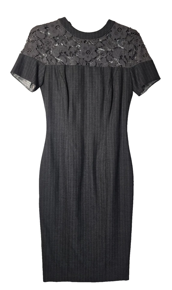 Twenty Cluny Lace Pinstripe Wool Dress Women’s 2 NWT Grey Power Sheath - Image 2 of 4