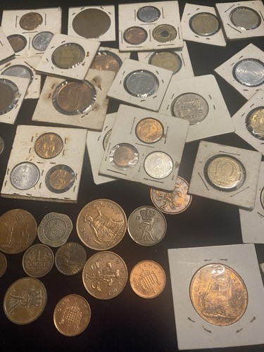 lotto monete da viaggio mondiali collezione, 1915 penny inglese, Asia, Europa, Canada - Foto 5 di 11