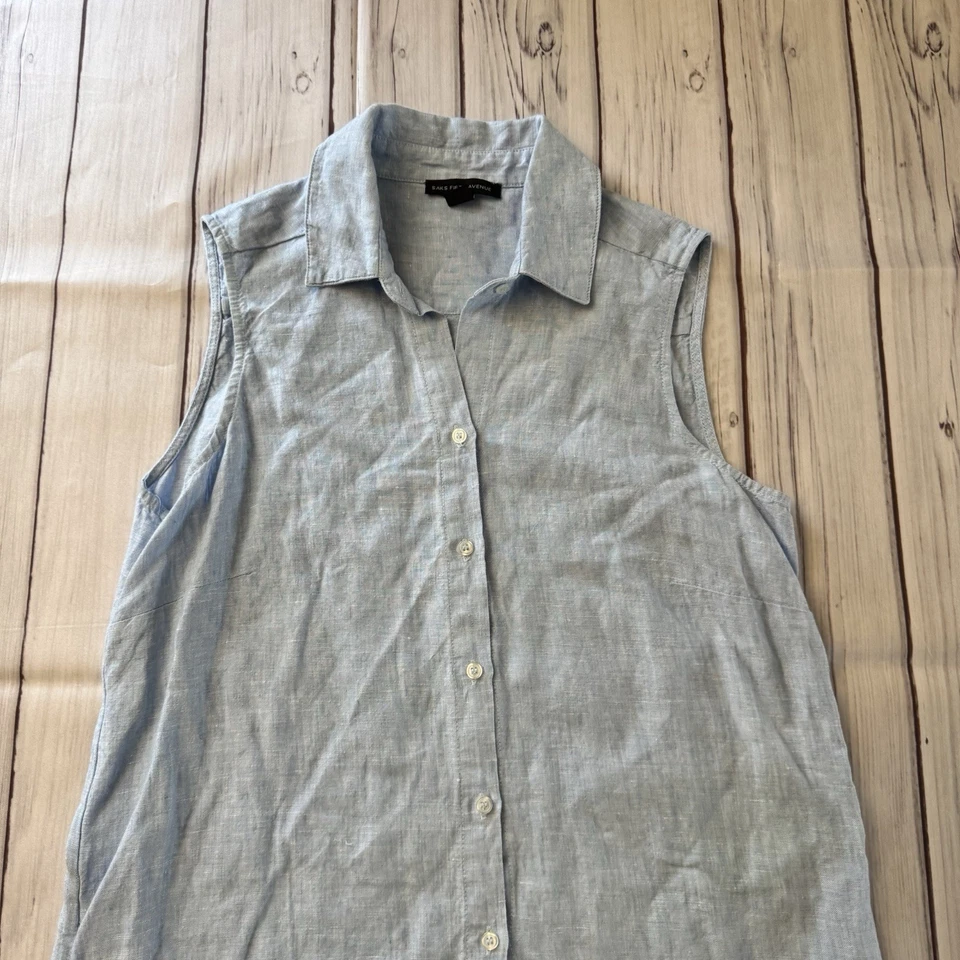 Vestido camisero Saks Fifth Avenue azul 100 % lino con bolsillos talla pequeña para mujer’s Foto 2 de 4