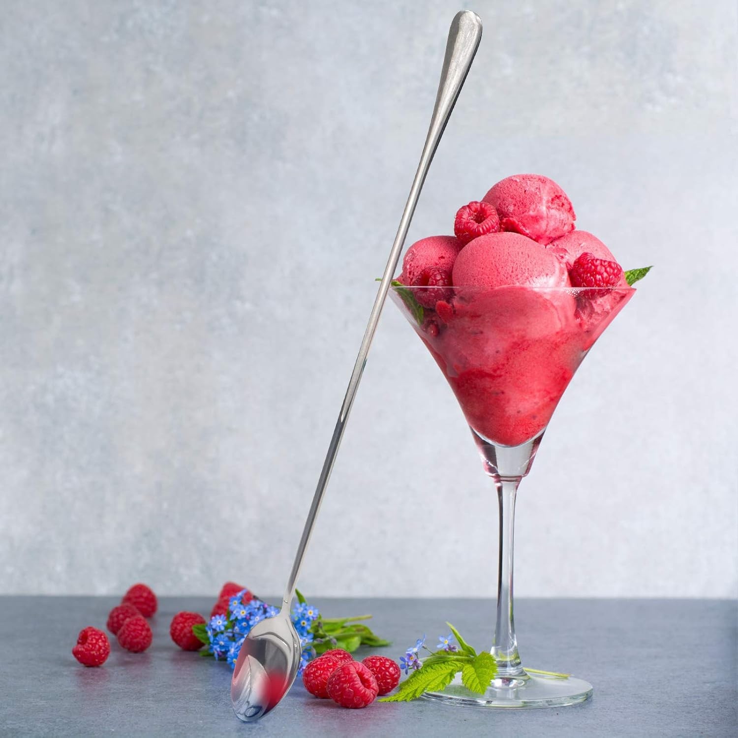 GLAMFIELDS 12-Inch Long Handle Mixing Spoons, Iced Teaspoons, 12 inch, Silver 