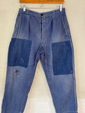 32 French Vintage blue workwear pants trousers distressed Patched mends repairs