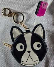 Cute Cat Coin Purse Keychain Black White Zipper Mini Wallet Pouch NWT Gift