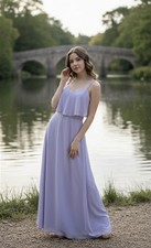 Maxi dress light lavender Embellished Chiffon Cross Back Size 10-12 UK Morilee