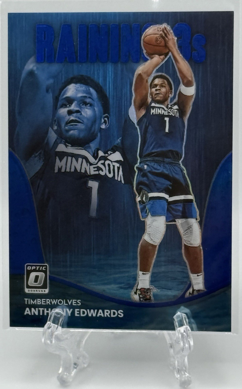 Anthony Edwards 2022-23 Panini Donruss Optic Raining 3s 3’s Blue Prizm /49!