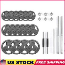 100LB Cast Iron Weight Plate Set Adjustable Barbell Dumbbell Home Gym Equipment