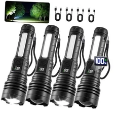 Flashlights High Lumens 9900FL, 7Mode Flashlight Rechargeable with LCD 4Pack