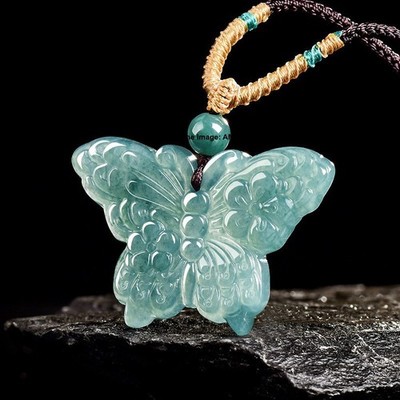 Natural Grade A Jadeite Blue Jade Butterfly Pendant Lovely Pendant Women GIFT