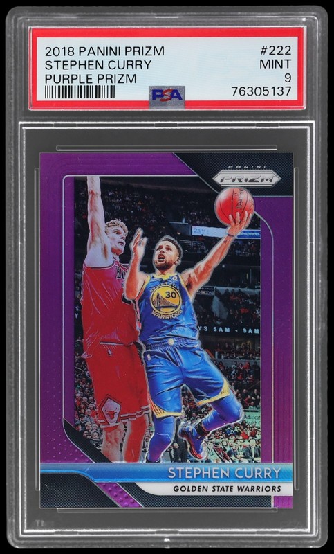 2018-19 Panini Prizm Stephen Curry #222 PSA 9 Purple Prizm 31/75 Basketball Mint