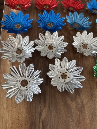 24 VTG Christmas Tree Light Bulb Reflectors Aluminum Foil Star Flowers Japan 4” - Picture 8 of 9