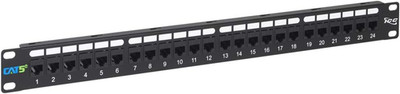 Cat5E Feed-Through Patch Panel, 24 Port, 1U Rackmount, RJ45 Ethernet Patch Panel