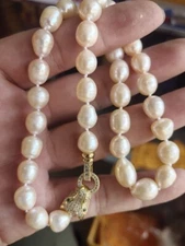 Authentic Large 12-9mm Natural pink BAROQUE Pearl Necklace 18 inches 925