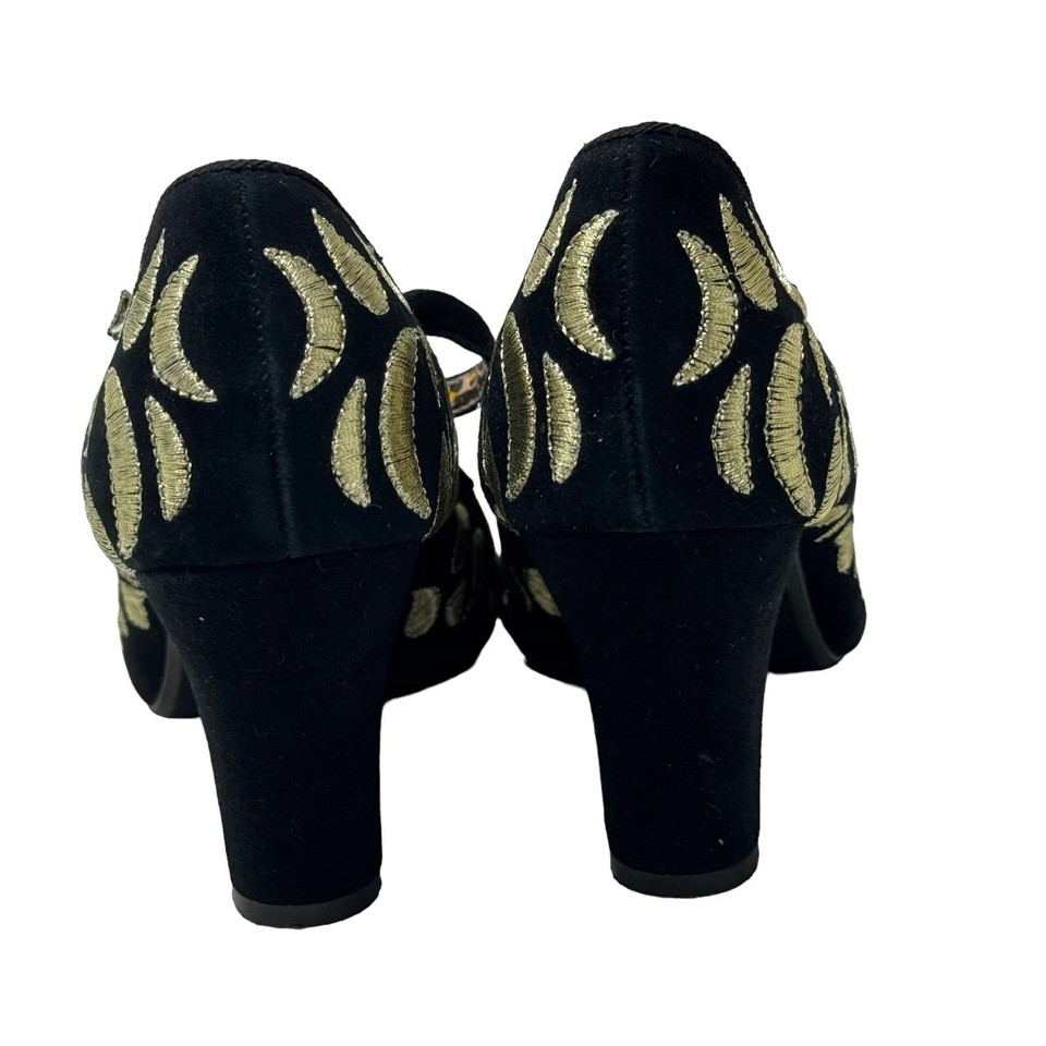 Miss L Fire Garland Stitched TStraps black & gold pumps size 38 US