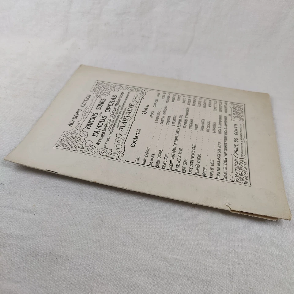 Raro Antiguo 1909 Canciones Famosas de Óperas Famosas - Libro de Partituras G. Martaine Foto 2 de 4