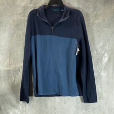 PERRY ELLIS Men's Dark Sapphire Jacquard Colorblocked Quarter-Zip Sweater SZ M