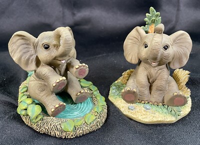 Set of 2 Baby Elephant Figurines with Bases The Hamilton Collection 1995 & 1996