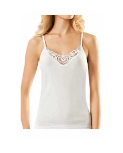 Lot de 12 sous-vêtements femmes blanc spaghetti chemise à bretelles dentelle coton K-90 - Photo 1/2