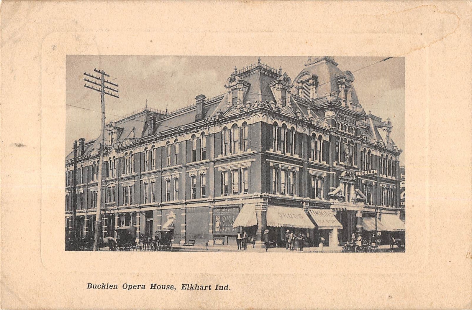 Elkhart Indiana Bucklen Opera House Exterior View Antique Postcard