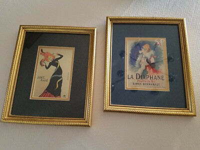 Two Vintage Paris Socialites Gold Framed Prints Susan Bernhardt & Jane Avril