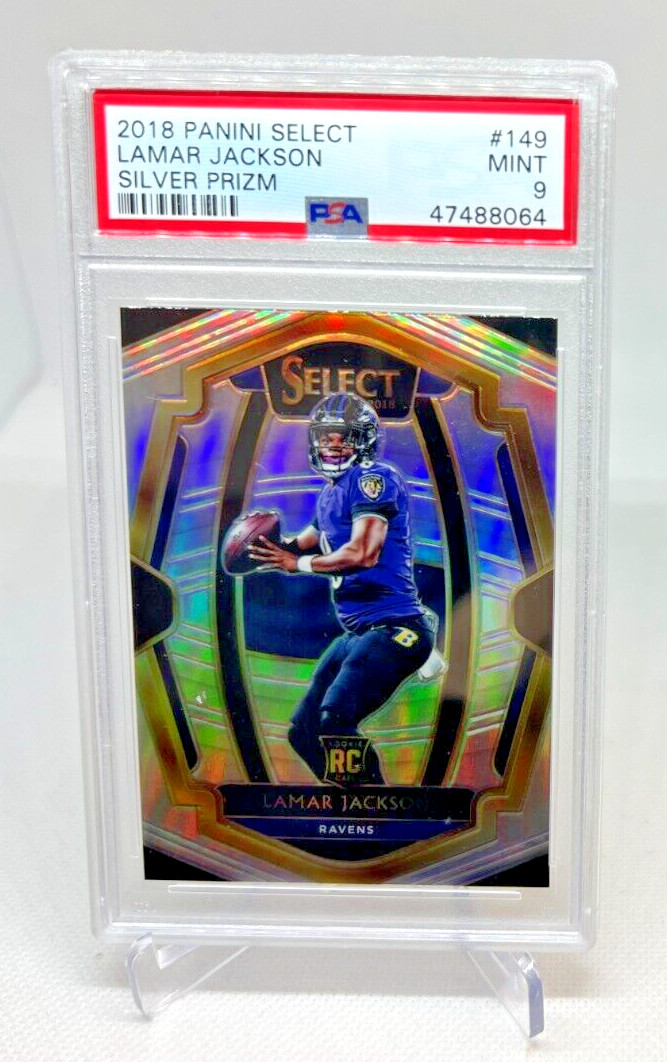 PSA 9 - 2018 Select LAMAR JACKSON RC Premier Level Silver Prizm #149 (8064)