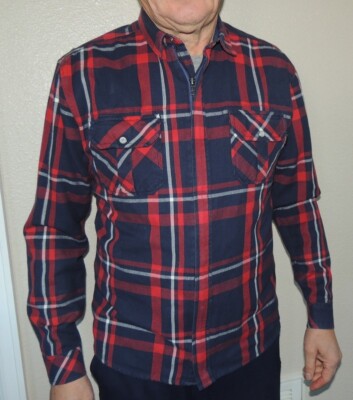 TankFarm Plaid Zip up Long Sleeve Top Jacket Shirt Size Large 100% Cotton purles