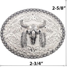 Western Indian American Themed Bull Skull Eagle Feathers Belt Buckle bu012 silve