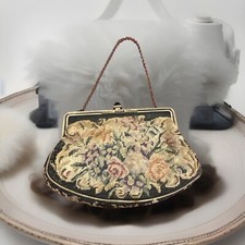 Antique Tapestry Needlepoint Purse Ornate Frame Floral Made In Austria