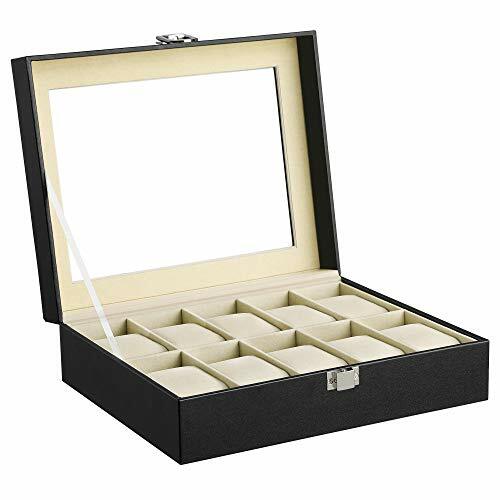 Vitrine montres coffret 10 emplacements noir avec couvercle transparent