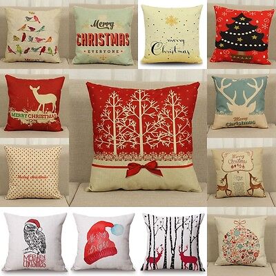Linen Festive Christmas Throw Home Case Decor Cover Gift Cushion Pillow Xmas