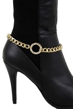 Women Simple Boot Anklet Gold Chain Metal Shoe Bling Round Ring Circle Charm