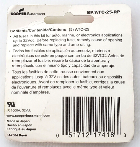 Bussmann ATC-25 Pack of 5 ATC 25 Amp Blade Fuses 32 VDC - Picture 11 of 11