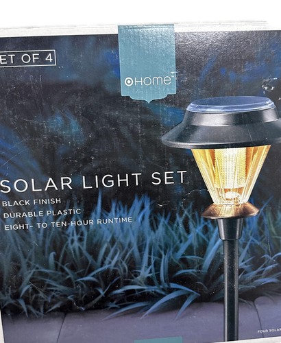 Outdoor Decorative Garden Solar Powered Black Pathway Stake LED Light Set of 4 - Picture 4 of 4