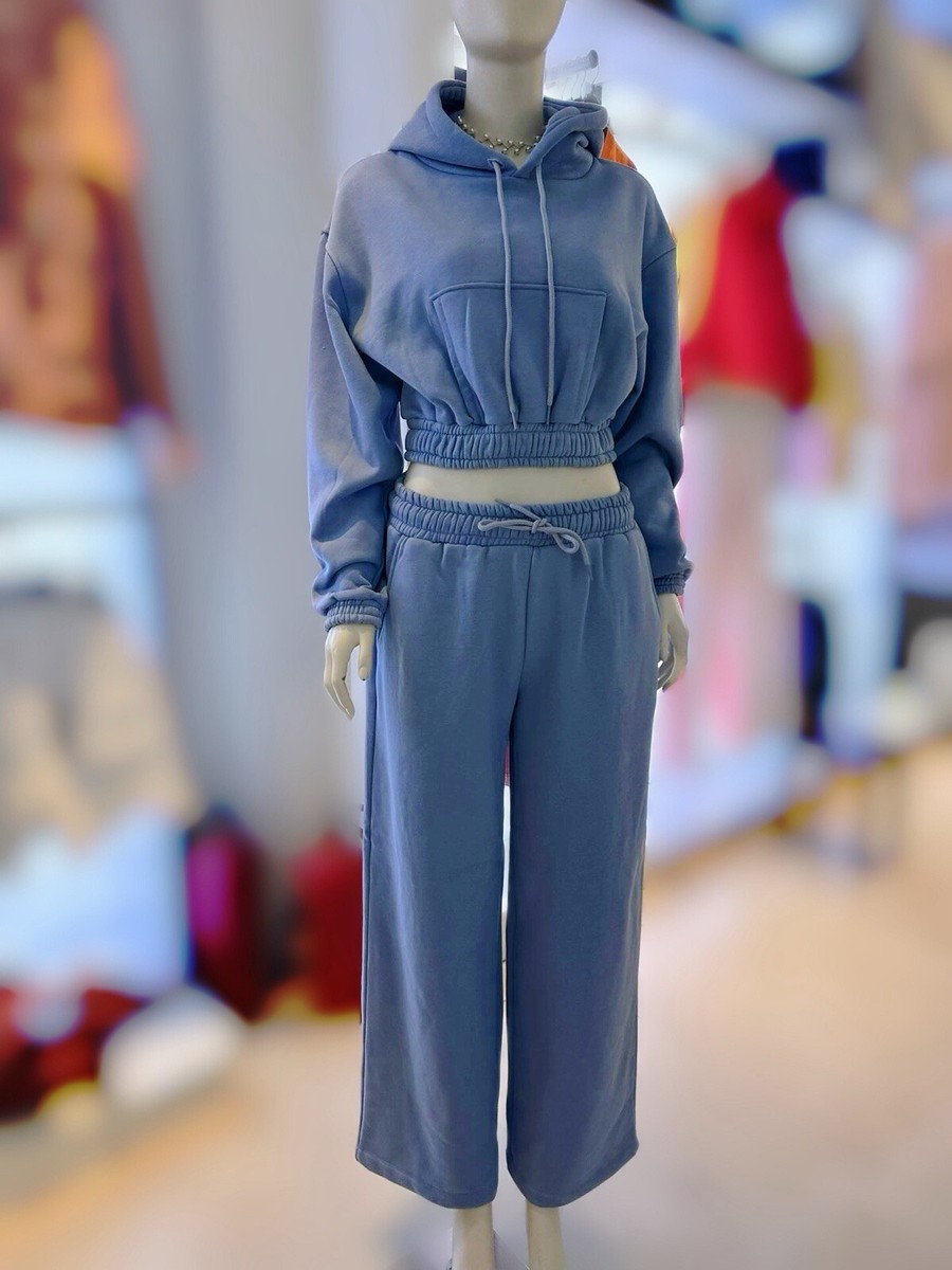 Zara Long Sleeve Sweatsuit Set With Hoodie And Wide Pants Size XS