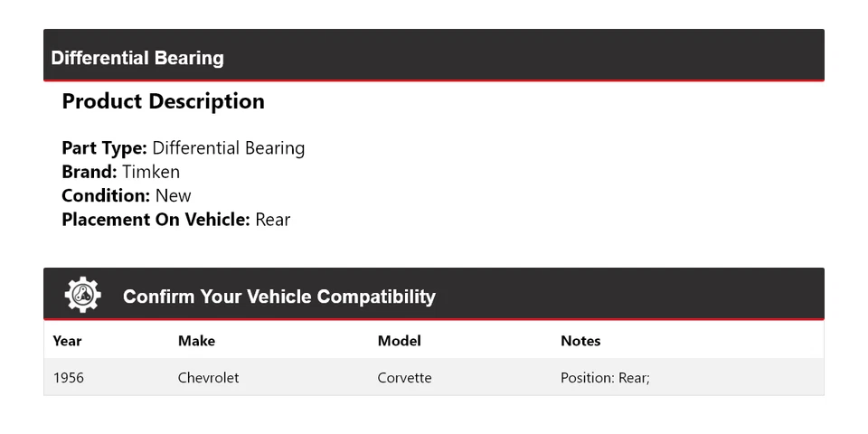 For 1956 Chevrolet Corvette Differential Bearing Rear Timken - Image 2 of 4