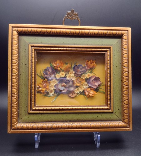 Vintage Handmade Paper Tole Floral Art Shadowboxes - Set of 2 - Picture 2 of 6