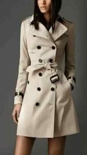 Women's New Stylish Real Lambskin Leather Trench Coat Belted Halloween Casual