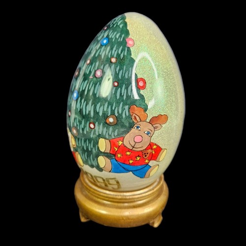 Les Hans Santa 1999 Li Bien Glass Ornament Handpainted Egg Gift Box Stand Vtg - Picture 4 of 12