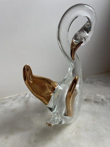 VTG ART BLOWN GLASS MURANO ITALY CLEAR SWAN W/ GOLD SIVLER FLAKES PAPERWEIGHT - Picture 4 of 12