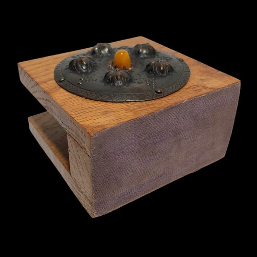 Vintage Mid Century Arts & Crafts Oak Copper Amber Napkin Letter Holder Latvia - Picture 8 of 8