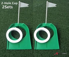 2sets A99 Golf 2-Hole Putting Cup Adjustable Flagpole Hole Indoor Training Aids